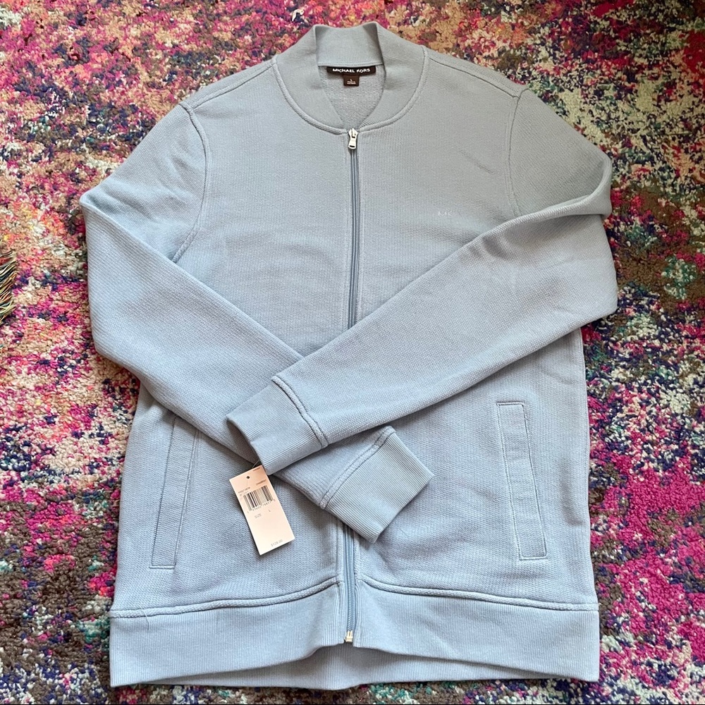 Michael Kors Full Zipper Chambray Sweater size l